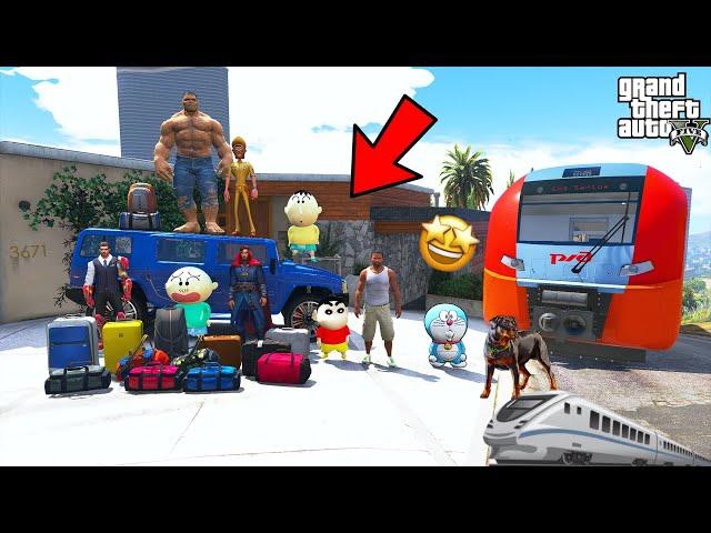 Shinchan and Franklin Start a New Trip Train Journey With Avengers Los Santos To Forest in GTA 5