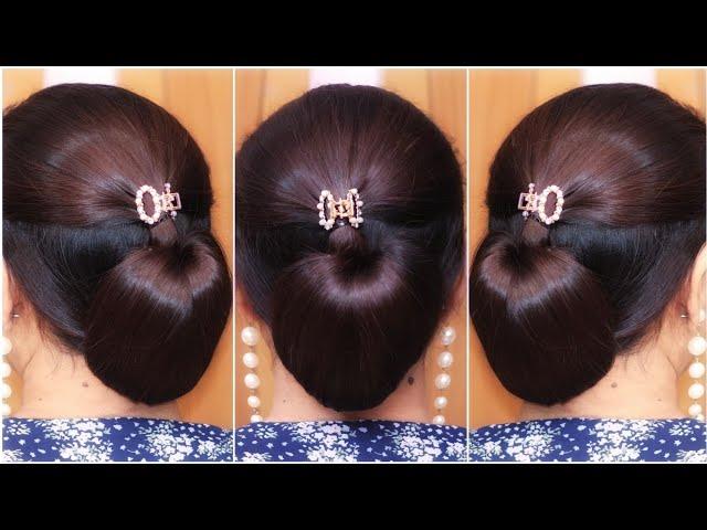 Nice! Beautiful Low Bun Hairstyle With Clutcher | Very Easy Juda Bun Hairstyle Girl Simple And Easy