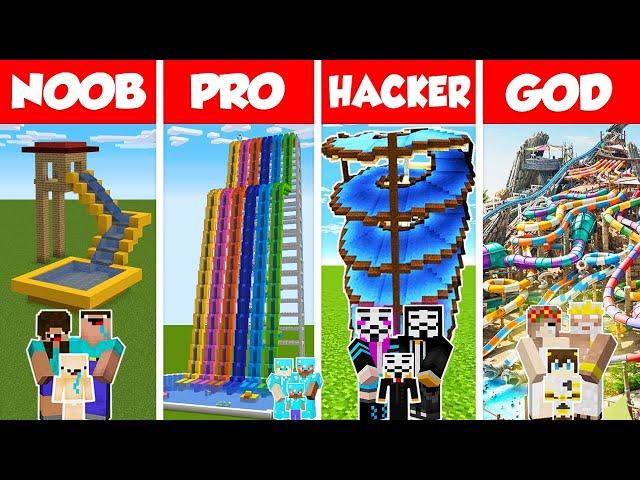 Minecraft FAMILY WATER PARK BUILD CHALLENGE - NOOB vs PRO vs HACKER vs GOD / Animation