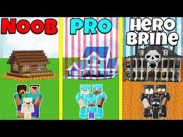 Minecraft Battle: NOOB vs PRO vs HEROBRINE: SAFEST FAMILY HOUSE BUILD CHALLENGE / Animation