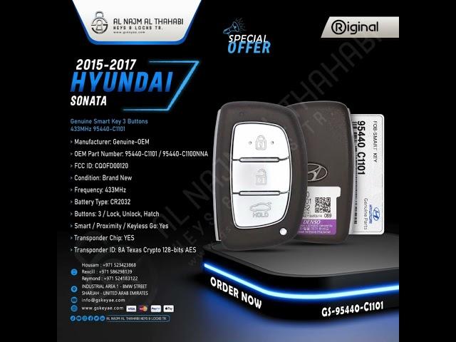 2015-2017 Hyundai Sonata Genuine Smart Key 3 Button 433MHz 95440-C1101. #gskey #uae #sale #key