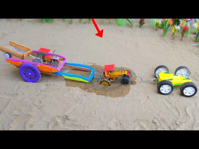 diy tractor trolly stuck in mud with monster car off road part 1 ||# lego car