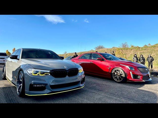 Race of real men. Cadillac CTS-V 700HP vs BMW 340 st2, BMW 540 st2