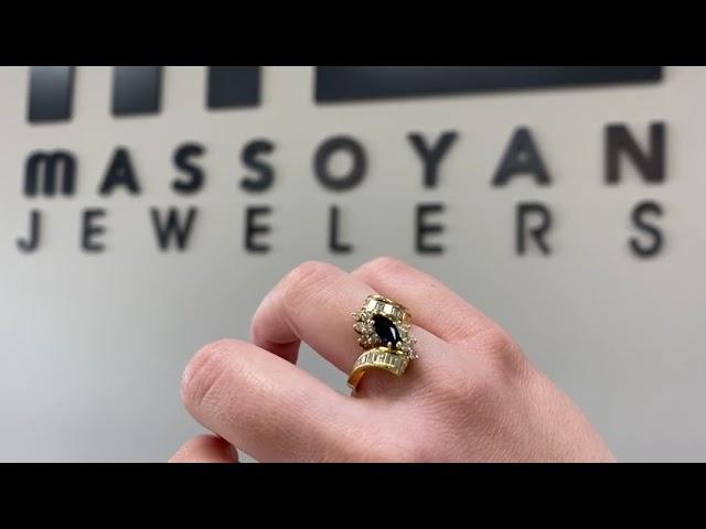 Vintage Marquise Sapphire Ring with Diamonds in 18K Gold (Massoyan Jewelers) - MassoyanJewelers.com