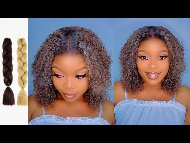 WAIT WHAT? Curly Crochet Honey Blonde Wig Using Braiding Hair| Macamy