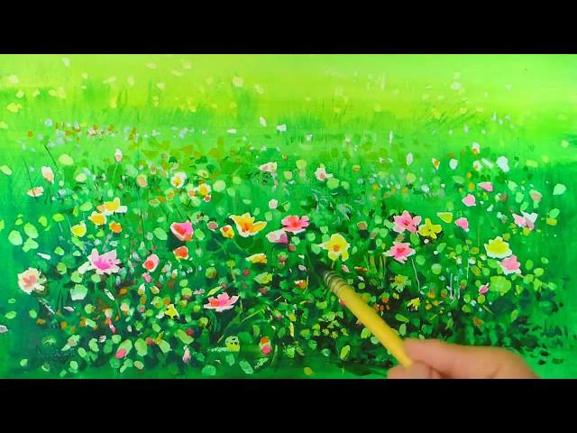 Masking techniqe of watercolor speed painting. 水彩.수채화.꽃그리기,수아트