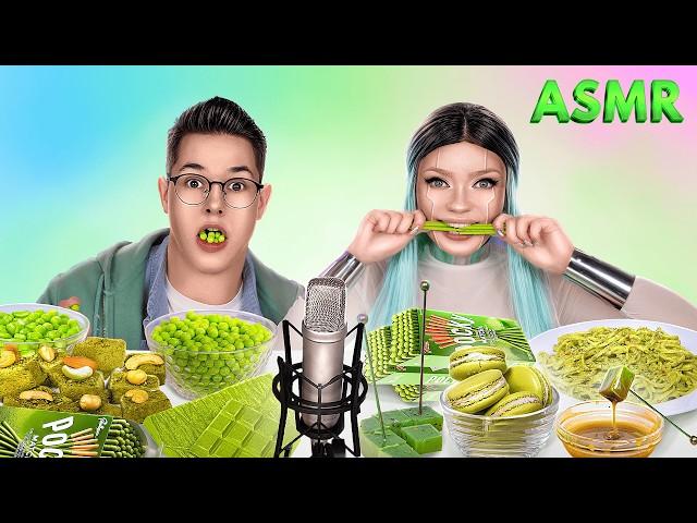 ASMR MUGBANG! Green Food Challenge! Crunchy, Desserts, Chocolate with Matcha!