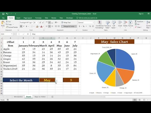 Excel Charts: Pie Chart --- Changes Month wise using dropdown