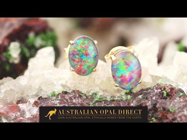 Gold Earrings, Green Earrings, Opal Stud Earrings - Australian Opal Direct | Worldwide Shipping