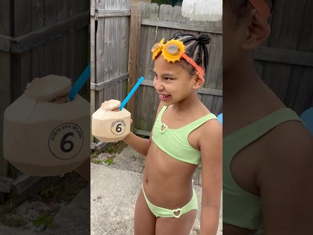 Daughter tries coconut for the first time and this happens #shorts