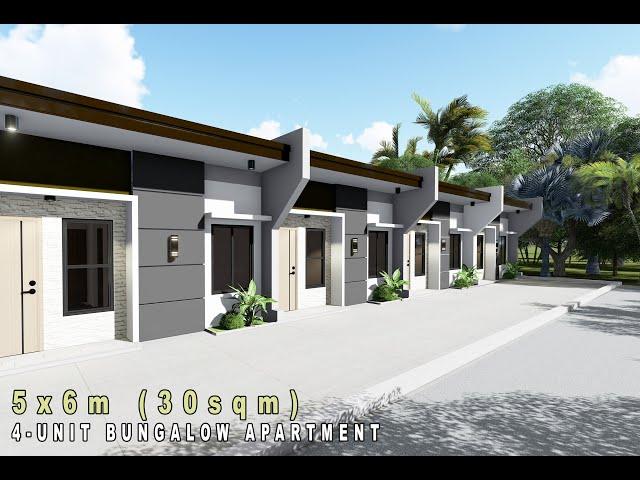 Project #1 | 4-UNIT BUNGALOW APARTMENT | 2-BEDROOM | SMALL HOUSE DESIGN on 10x20m (200sqm) LOT