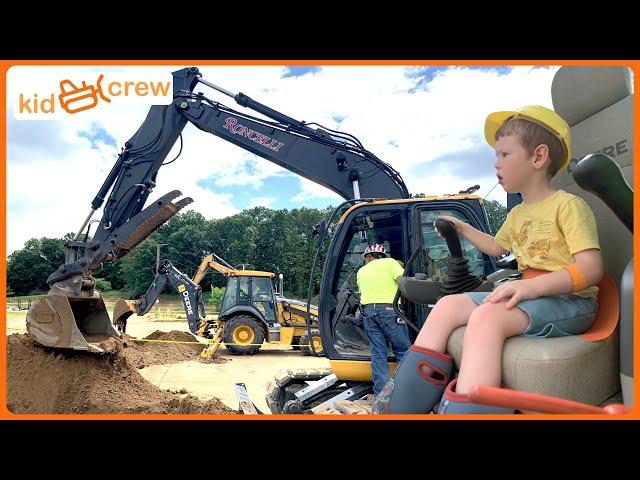 Kids use construction vehicles! Educational how excavators / diggers / backhoes work | Kid Crew