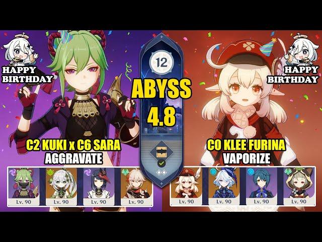 C2 Kuki Sara Aggravate & C0 Klee Furina Vaporize | Spiral Abyss 4.8 | Genshin Impact 【原神】