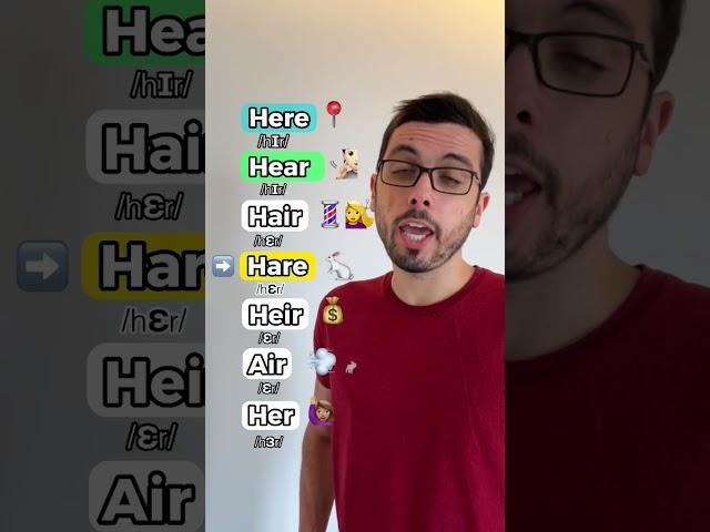 Here, Hear, Hair, Hare, Heir… Pronunciation Tip. #englishhero #inglesonline #ingles