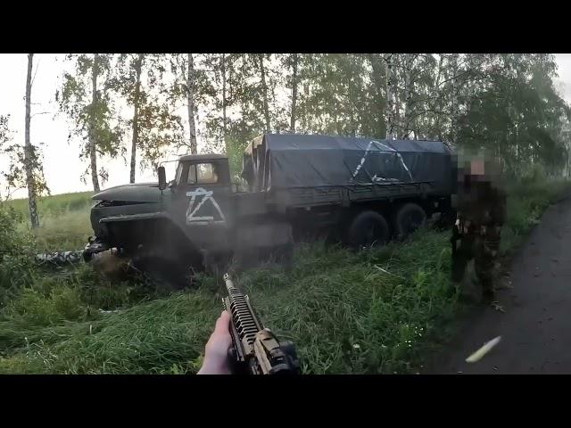 Moment Chechen Volunteers Fighting For Ukraine Ambush Russian Truck And Take Out Troops