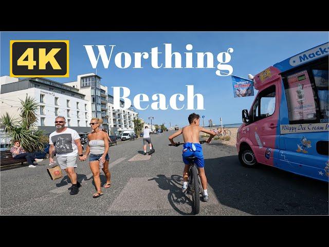 Worthing Beach, England - 4K Walk (2024) | British Seaside Town