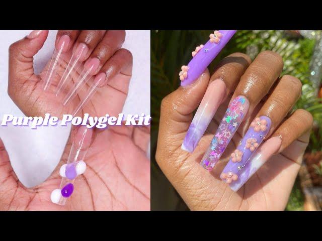 Purple Polygel Nail Tutorial | XXL Extendo Nails | 3D Polygel Flowers