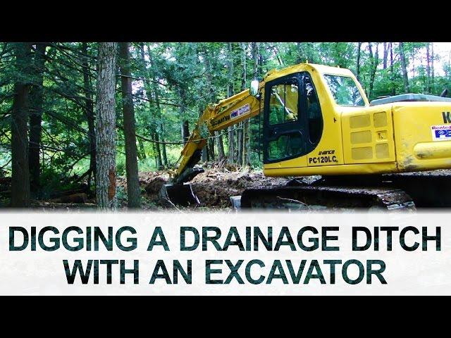 Digging Drainage Ditch with Excavator