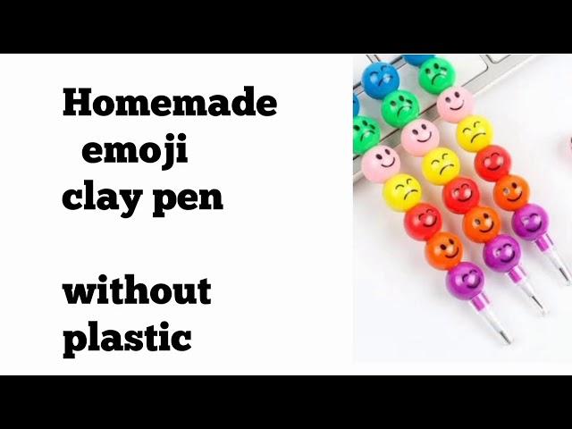 Homemade cute emoji clay pen without plastic | cute emoji clay pen.