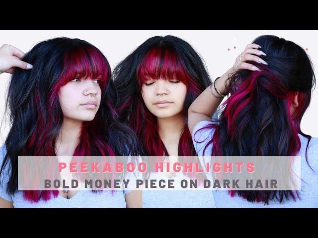 Peekaboo Highlights [BOLD MONEY PIECE HIGHLIGHTS USING A PLATINUM CARD ON DARK HAIR]