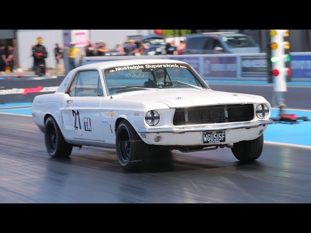 Santa Pod 1/4 Mile Drag Strip Run in a 1968 Ford Mustang 289 V8 Sound