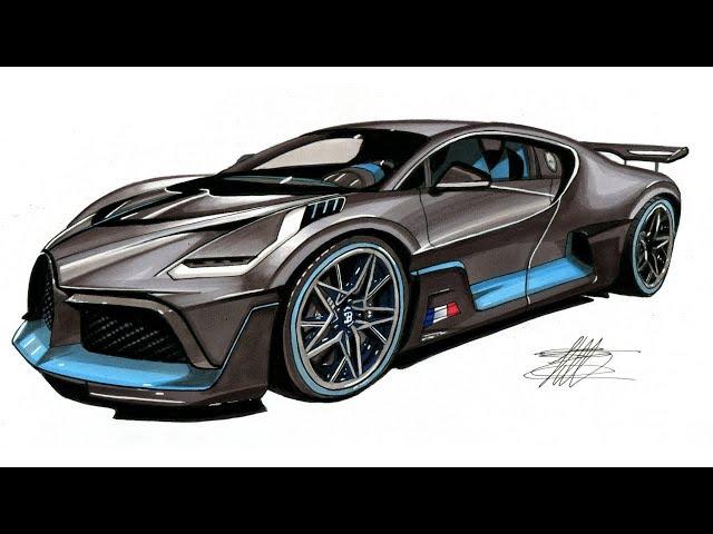 Realistic Car Drawing - Bugatti Divo - Time Lapse