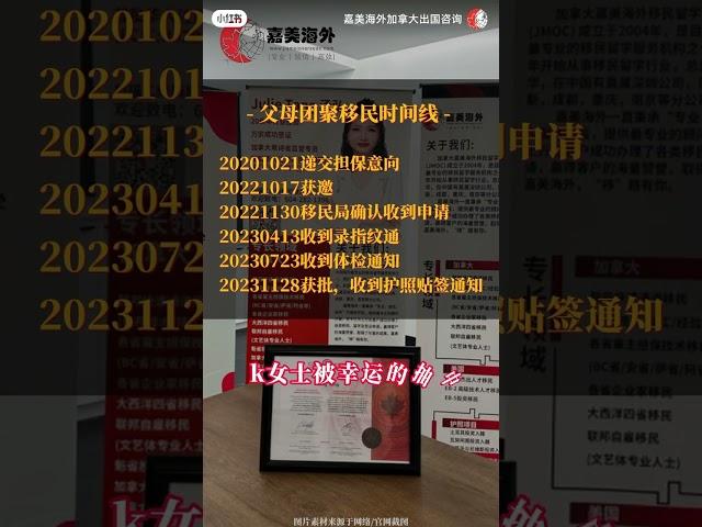 恭喜父母祖父母团聚移民客户K女士，用时不到一年即获得了PR申请的成功批复！#加拿大移民#加拿大父母祖父母团聚移民#加拿大签证#出国#移民#嘉美海外成功案例