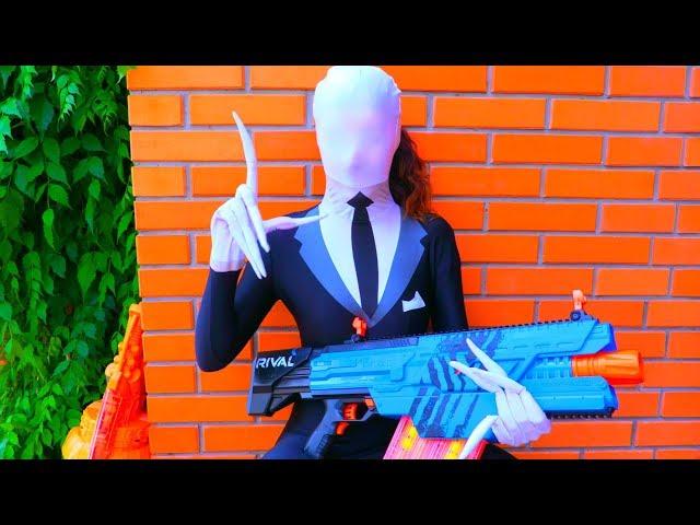 Nerf Битва Даня и Харли Квин против Слендермена