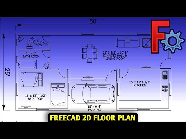 How to Draw a 50 x 25 Floor Plan in Freecad for FREE - Freecad Architecture - Freecad Floor Plan