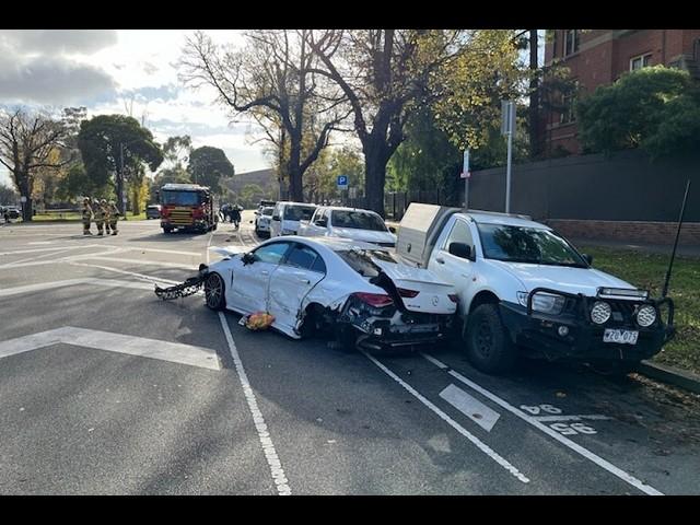 Stolen Mercedes speeds from police before crashing - Melbourne VIC