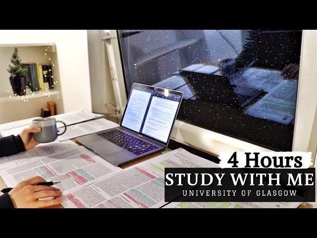 4 HOUR STUDY WITH ME on a RAINY NIGHT | Background noise, Rain Sounds, 10-min break, No Music