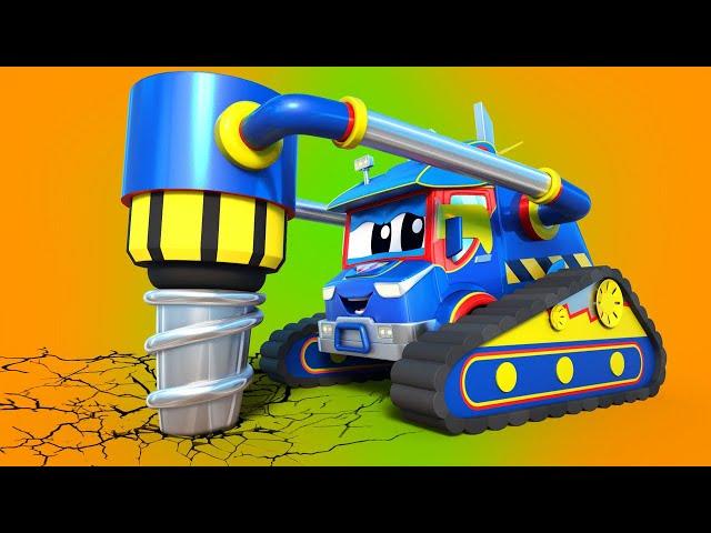 Truck videos for kids -  Super GIANT DRILL saves the DEMOLITION CRANE from hard trouble - Car city