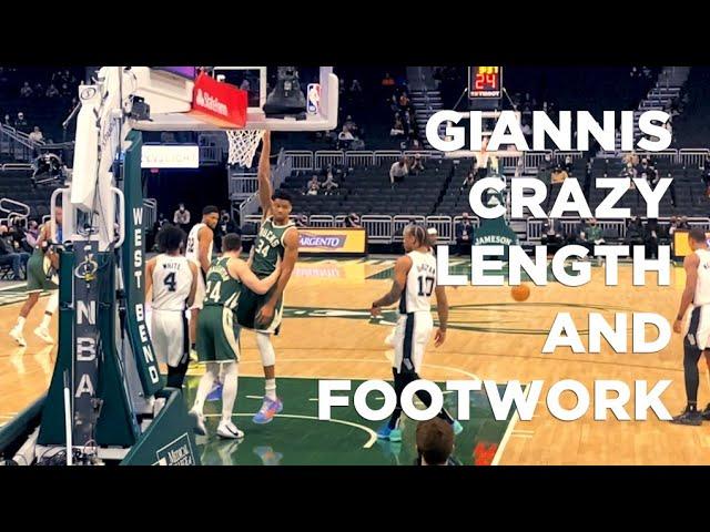 Super Slomo look at Giannis' strong footwork and length