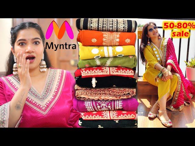 Myntra Wedding/Party Wear Kurta Sets And Saree Haul/Party Wear Embroidered Kurta Set Haul