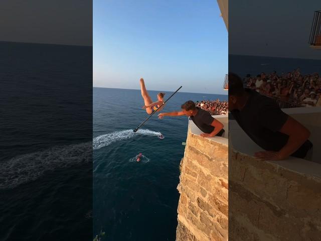 CLIFF DIVING OFF ITALIAN BALCONY  Who wants to see the results  #BraveGang #shorts