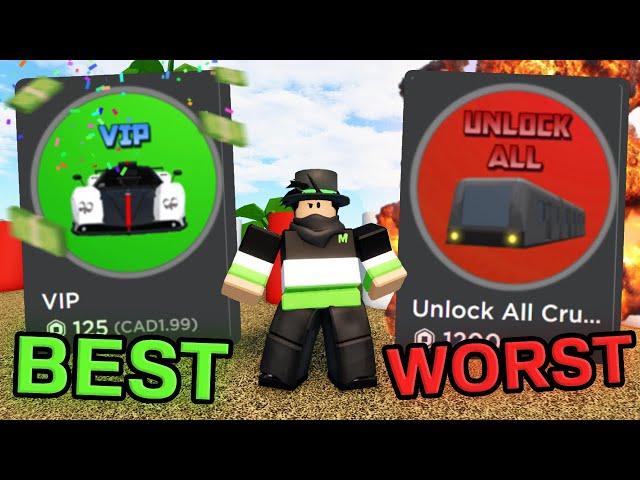 The BEST To WORST Gamepasses To Get In Car Crushers 2!