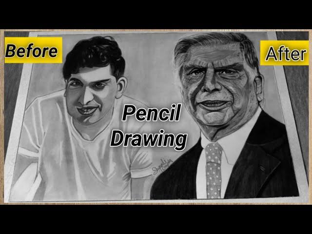 Realistic Drawing -Mr. Ratan N. Tata/ Ratan Tata Before & After Picture Drawing/ Throwback Picture