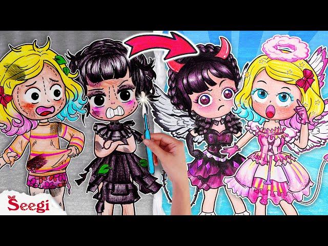 DEVIL WEDNESDAY & ANGEL ENID'S | Who Will Stand Out After Plastic Surgery? Stop Motion Paper DIY