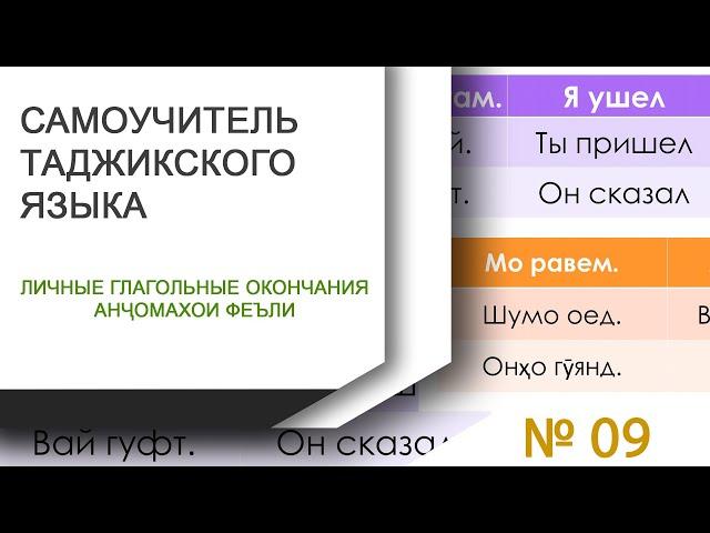 Таджикский язык - Русский язык - ЛИЧНЫЕ ГЛАГОЛЬНЫЕ ОКОНЧАНИЯ - Феълхои шахси - Словарь - Лугат