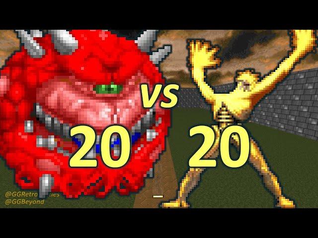 20 Cacodemons vs 20 Arch-viles - Monster Infighting - Doom II Retro Battles