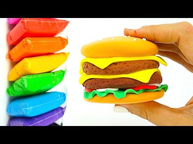 Лепим из пластилина Бургер, развивающее видео для детей. Play doh for kids, learning and fun