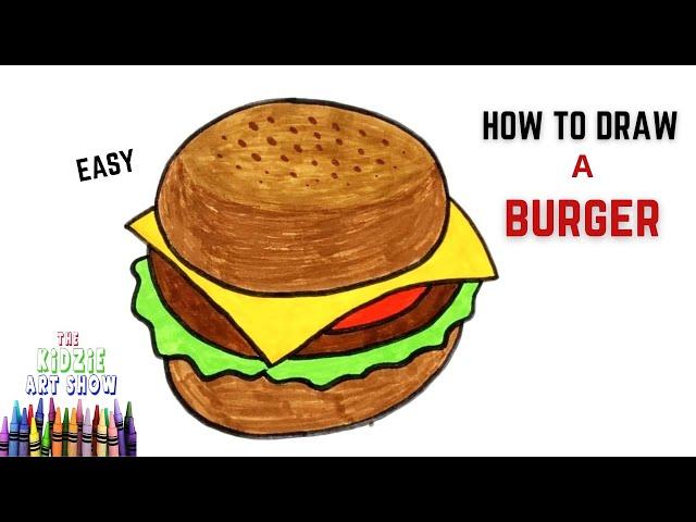 How to draw a Burger step by step easy. Draw easy Burger step by step. Burger drawing easy for kids.