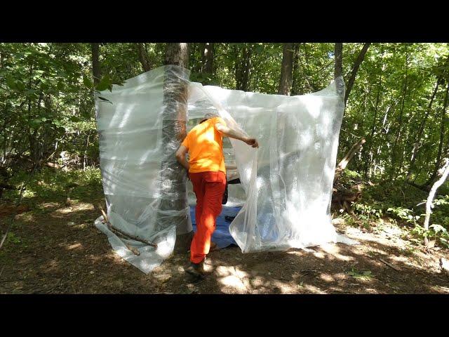 Overnight In Bubble Wrap Shelter In The Forest