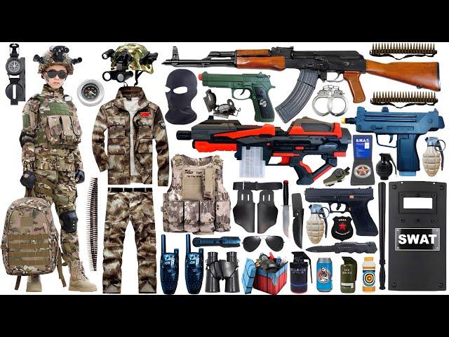 Special police toy gun set unboxing, AK47 rifle, Type 95 rifle, rocket launcher, MP5 submachine gun