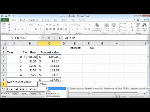 NPV and IRR in Excel 2010