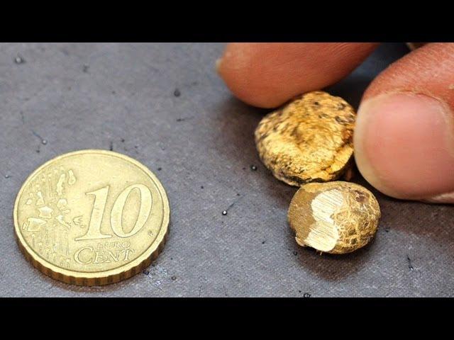 Melting a 10 cent Euro Coin. Money Transformed into Nuggets (Tokens).