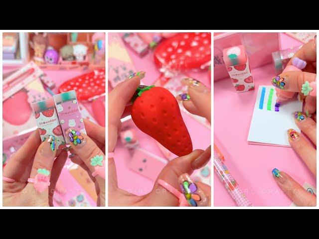 ASMR - Unboxing Cute Strawberry Stationery Set  - NO MUSIC - #shorts #youtubeshorts