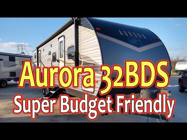 Budget Travel Trailer Shopping Tips: LOOKING AT THE NEW 2020 AURORA 32BDS BUNKHOUSE TRAVEL TRAILER!