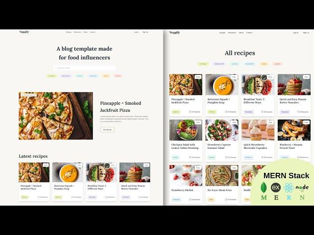 Veggify Recipe Blog App using React JS, Tailwind CSS, MongoDB, Express JS and Node JS