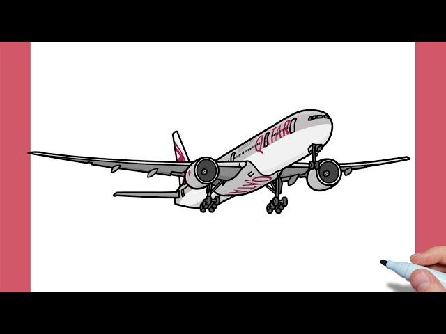 How to draw BOEING 777-300ER QATAR AIRWAYS / drawing b777 airplane easy